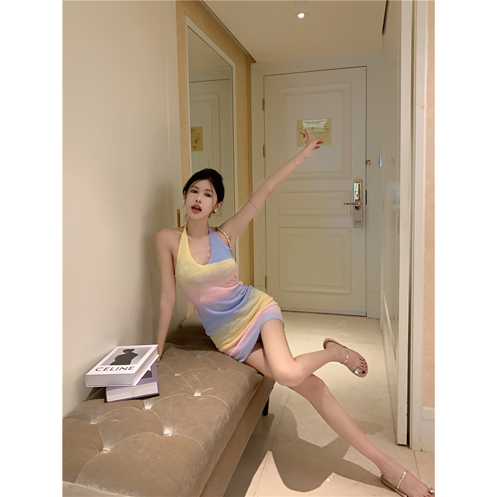 Đầm Ôm Dệt Kim Không Tay Hở Lưng Quyến Rũ Cho Nữ