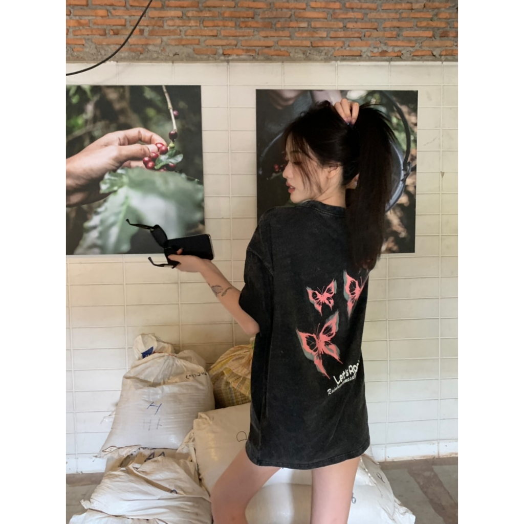 Ethelgirl Áo Thun Ngắn Tay Dáng Rộng Đính Nơ Phong Cách Vintage Mỹ Cho Nữ