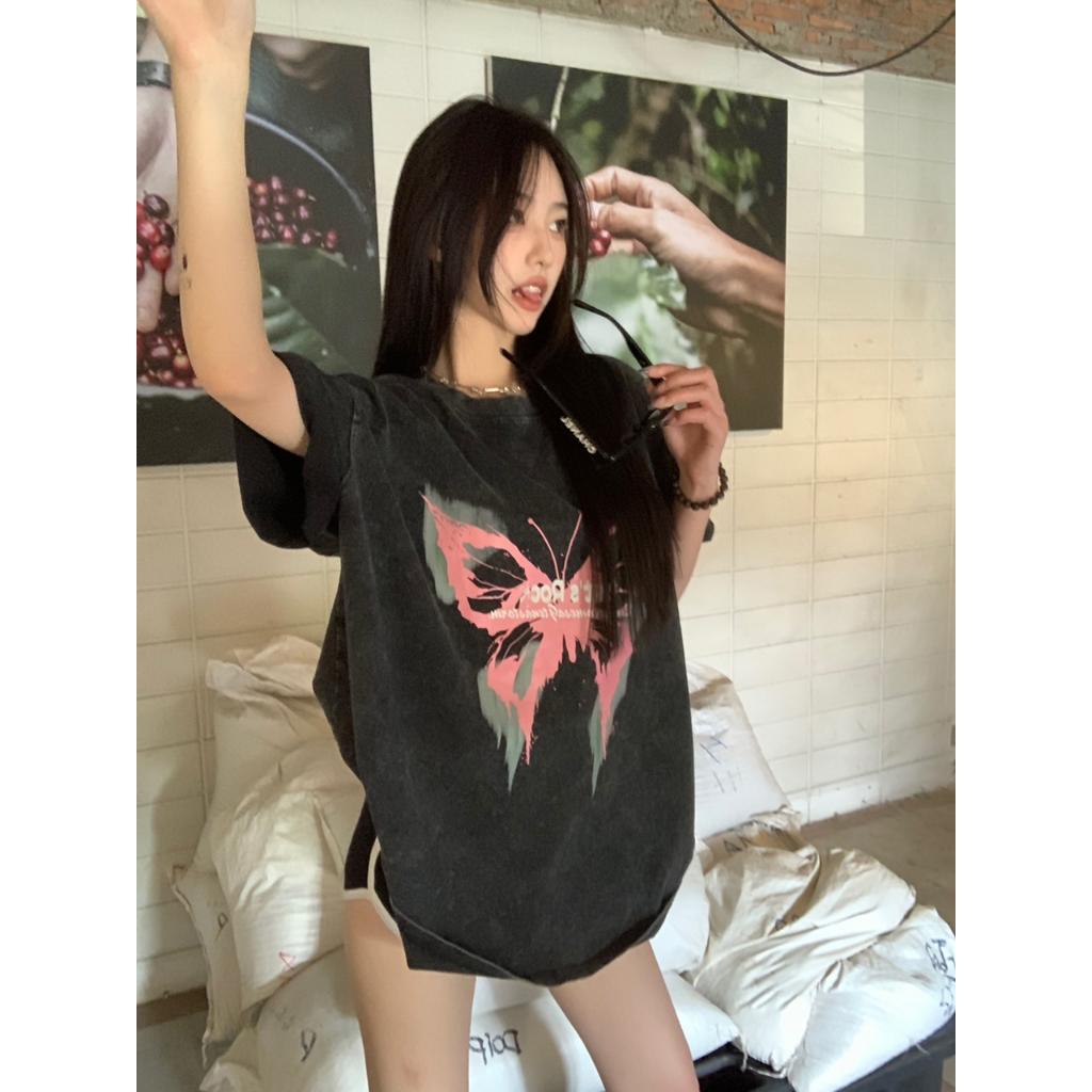 Ethelgirl Áo Thun Ngắn Tay Dáng Rộng Đính Nơ Phong Cách Vintage Mỹ Cho Nữ