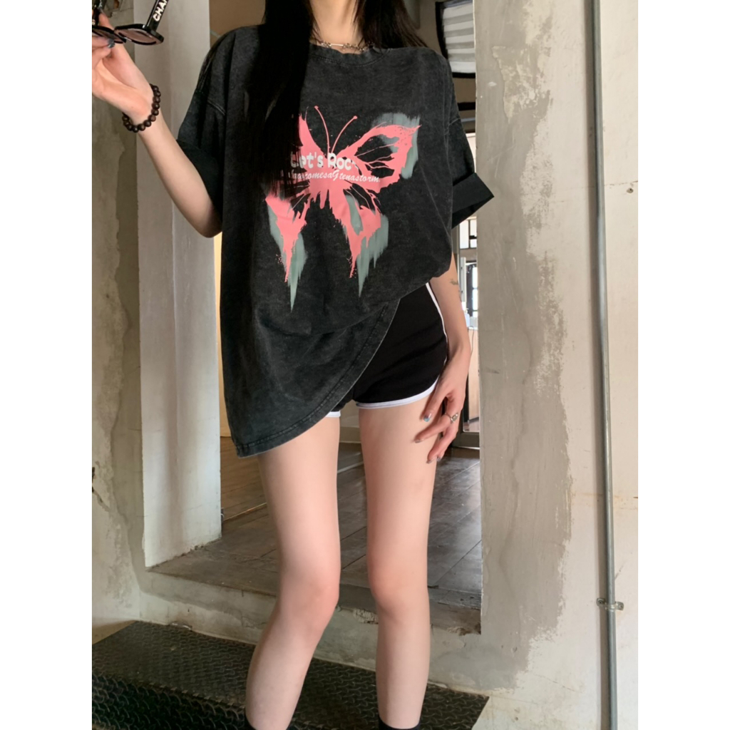 Ethelgirl Áo Thun Ngắn Tay Dáng Rộng Đính Nơ Phong Cách Vintage Mỹ Cho Nữ