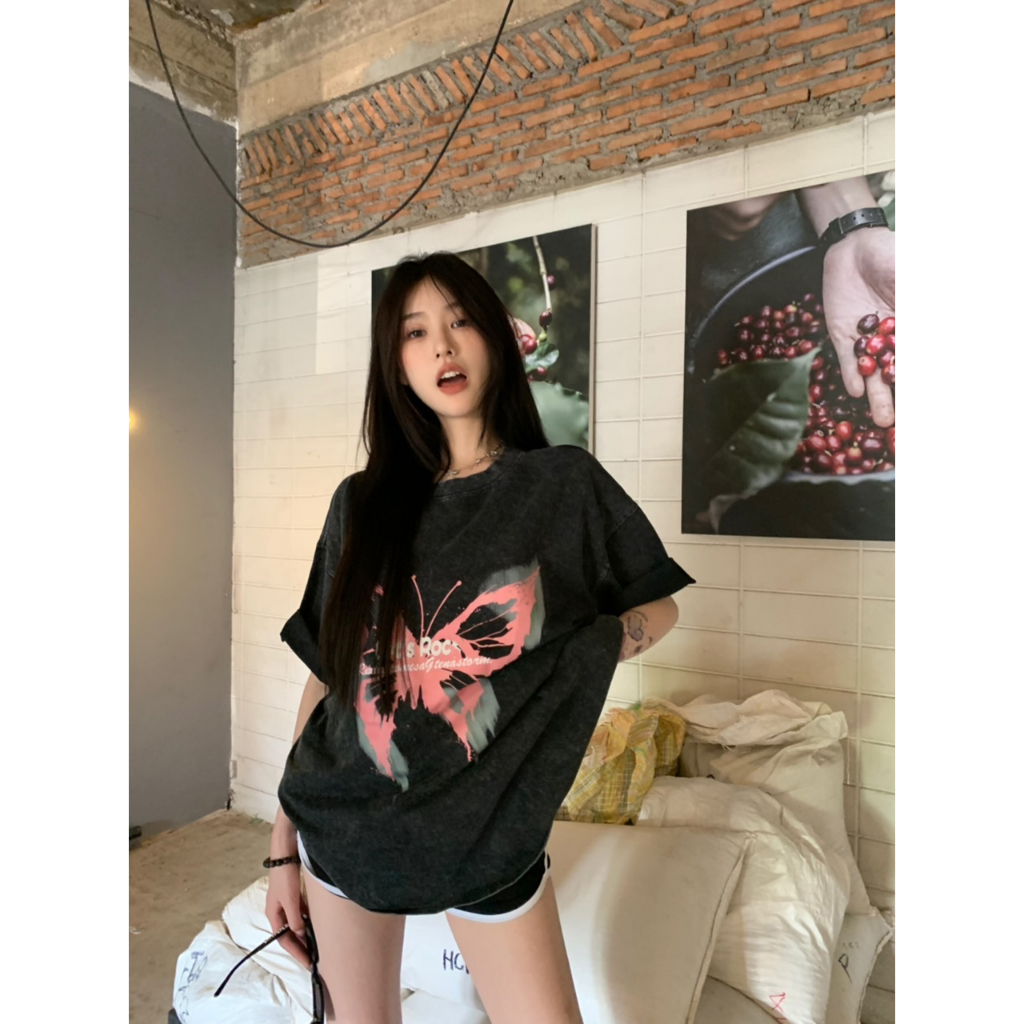 Ethelgirl Áo Thun Ngắn Tay Dáng Rộng Đính Nơ Phong Cách Vintage Mỹ Cho Nữ