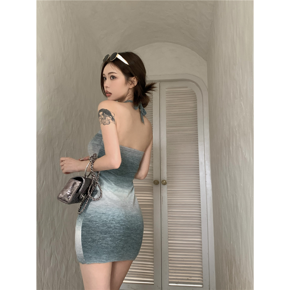 Đầm Ôm Dệt Kim Không Tay Hở Lưng Quyến Rũ Cho Nữ