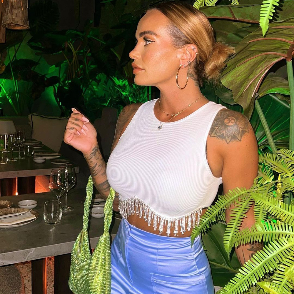 Áo Croptop Sát Nách Phối Tua Rua Phong Cách Quyến Rũ Dành Cho Nữ