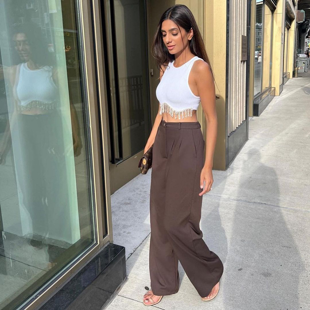 Áo Croptop Sát Nách Phối Tua Rua Phong Cách Quyến Rũ Dành Cho Nữ