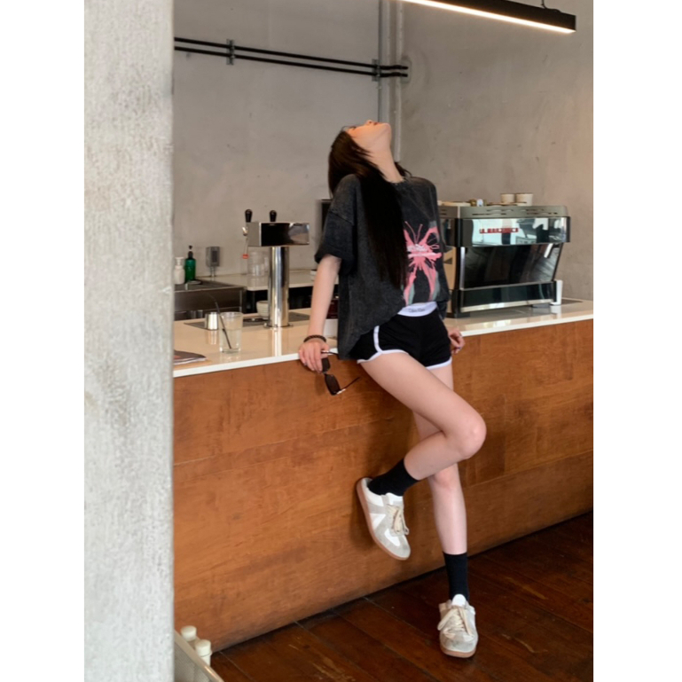 Ethelgirl Áo Thun Ngắn Tay Dáng Rộng Đính Nơ Phong Cách Vintage Mỹ Cho Nữ