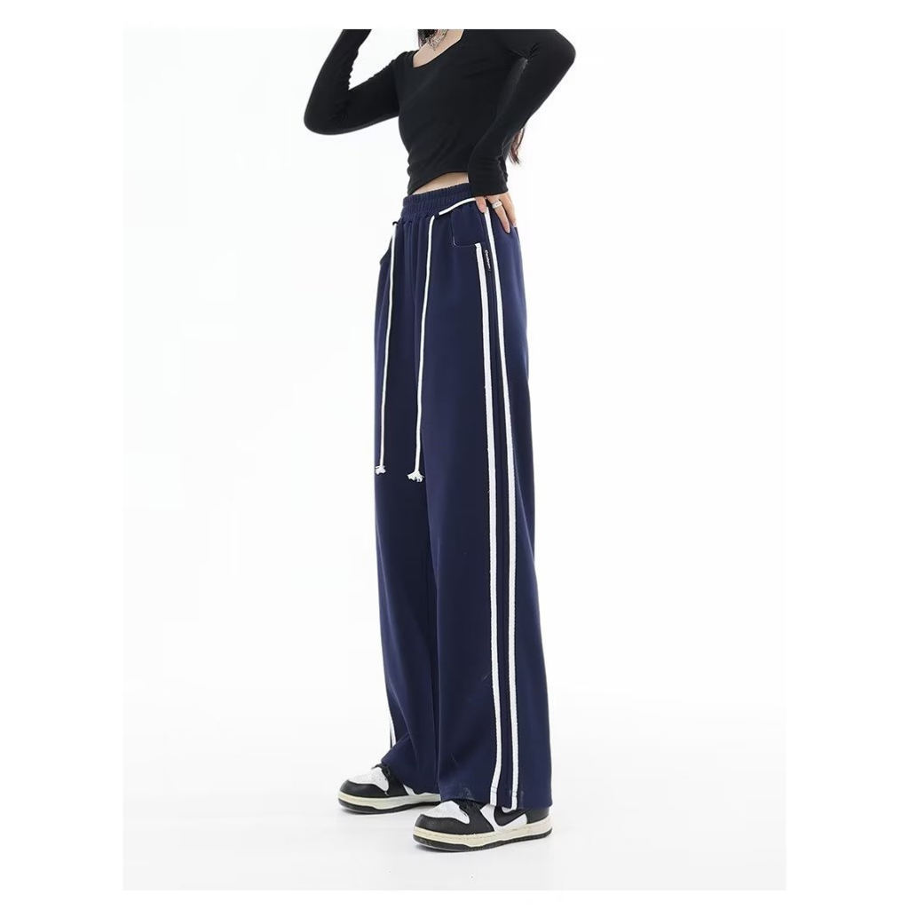 Quần Dài Thể Thao Ống Rộng Họa Tiết Kẻ Sọc Thời Trang Mùa Hè Cho Nữ