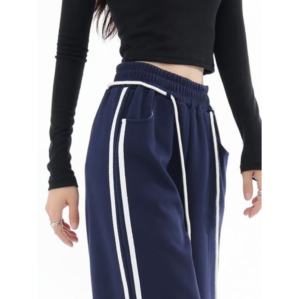 Quần Dài Thể Thao Ống Rộng Họa Tiết Kẻ Sọc Thời Trang Mùa Hè Cho Nữ