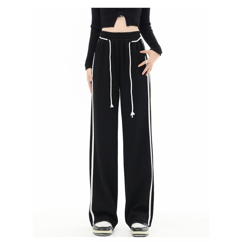 Quần Dài Thể Thao Ống Rộng Họa Tiết Kẻ Sọc Thời Trang Mùa Hè Cho Nữ