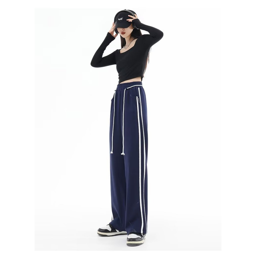 Quần Dài Thể Thao Ống Rộng Họa Tiết Kẻ Sọc Thời Trang Mùa Hè Cho Nữ