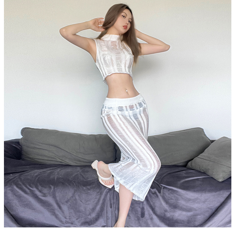 Klalien Bộ Áo Croptop Sát Nách + Chân Váy Maxi Lưng Cao Dáng Ôm Phong Cách Đường Phố Mỹ Quyến Rũ Cho Nữ