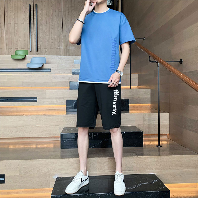 Bộ Áo Thun Ngắn Tay + Quần Short Thể Thao Dáng Rộng Thoáng Khí Theo Phong Cách Mùa Hè Dành Cho Nam