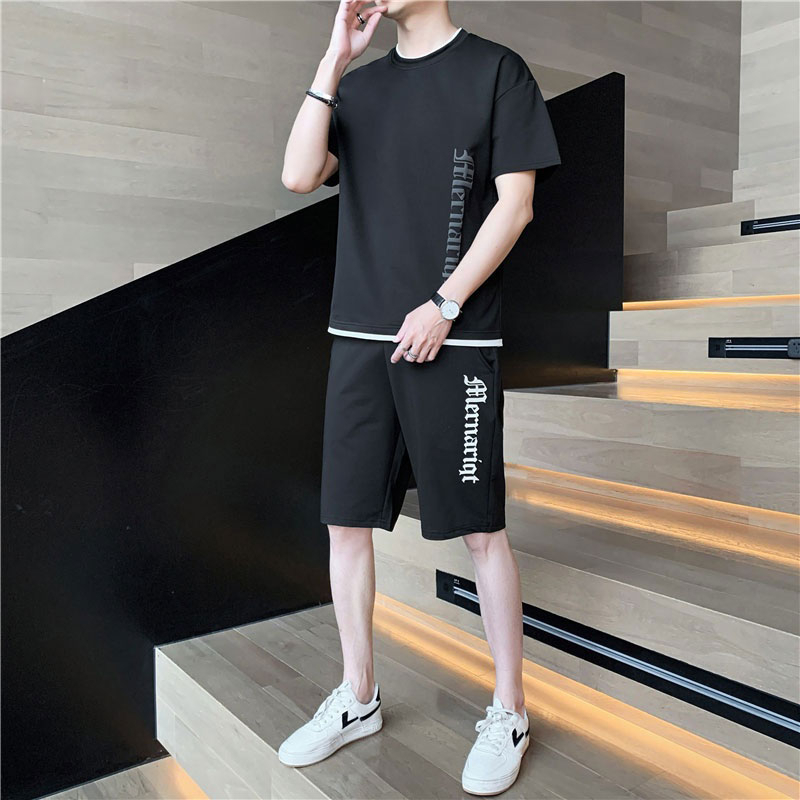 Bộ Áo Thun Ngắn Tay + Quần Short Thể Thao Dáng Rộng Thoáng Khí Theo Phong Cách Mùa Hè Dành Cho Nam