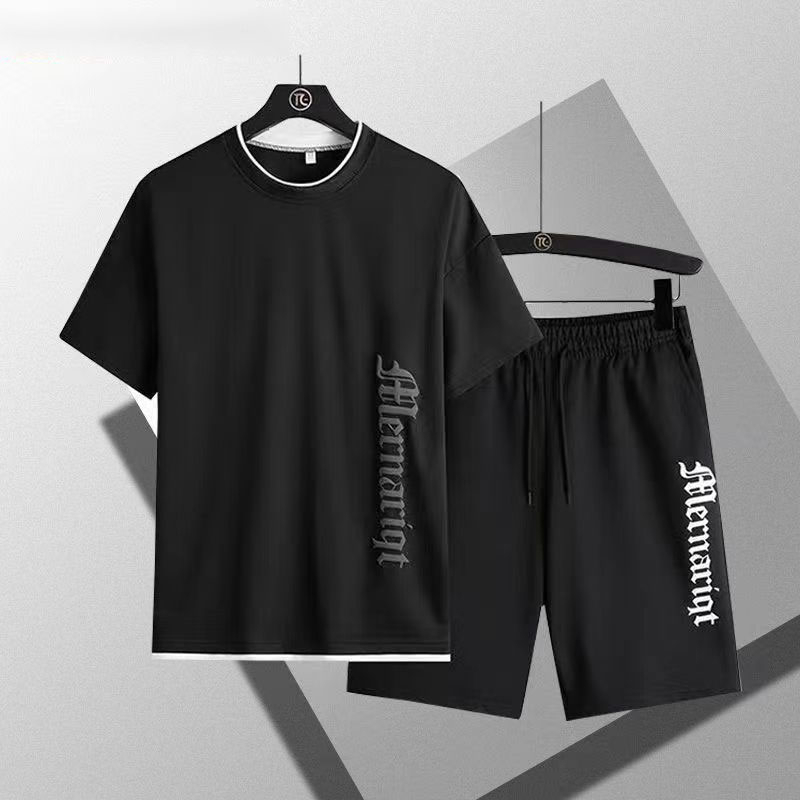 Bộ Áo Thun Ngắn Tay + Quần Short Thể Thao Dáng Rộng Thoáng Khí Theo Phong Cách Mùa Hè Dành Cho Nam