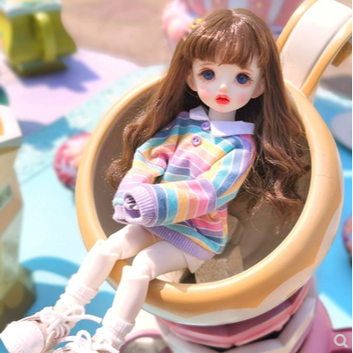 Set Đồ 6 Món Gồm Áo sweater Tay Dài Kẻ Sọc Cầu Vồng Và Quần Dài Cho Búp Bê BJD 1 / 6