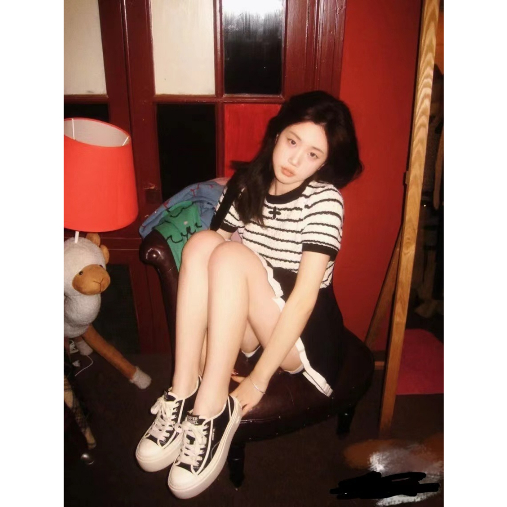 ZHELIHANGFEI Áo Croptop Dệt Kim Tay Phồng Họa Tiết Kẻ Sọc Thời Trang Quyến Rũ Cho Nữ