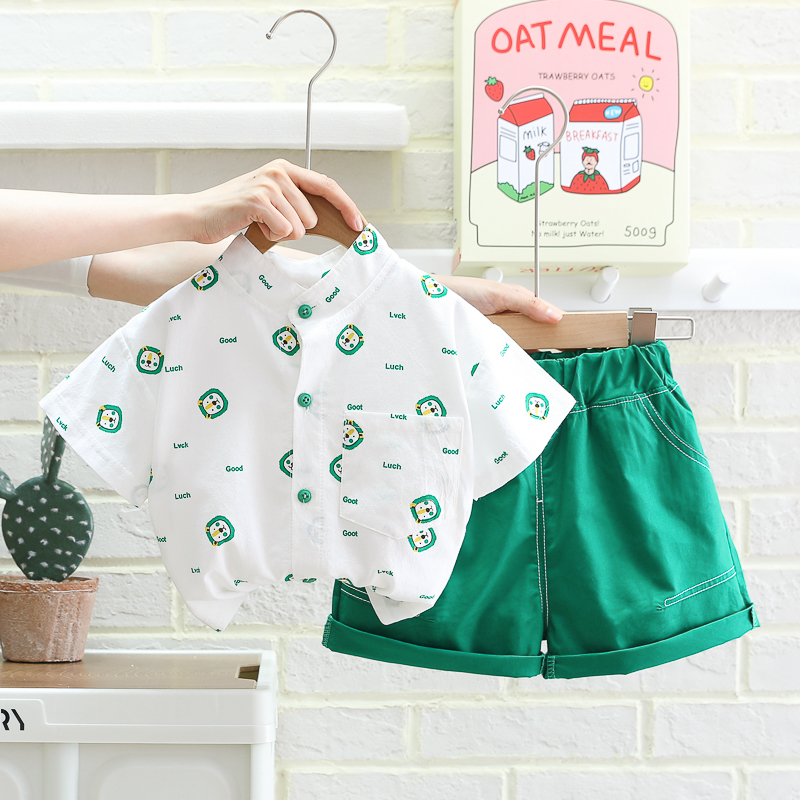Set Đồ Mùa Hè 2 Món Gồm Áo Sơ Mi Tay Cộc In Hình Sư Tử + Quần Ngắn Cho Bé Trai / Bé Gái