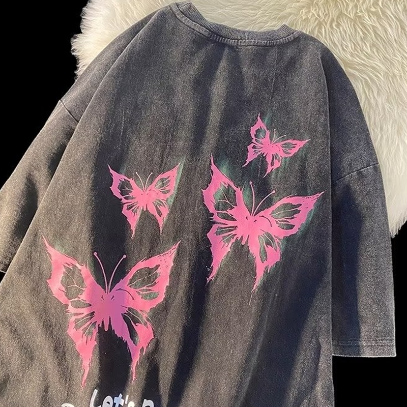 Áo Thun Tay Ngắn Chất Liệu Cotton In Họa Tiết Bươm Bướm Phong Cách Âu Mỹ Thời Trang Mùa Hè Cho Nam