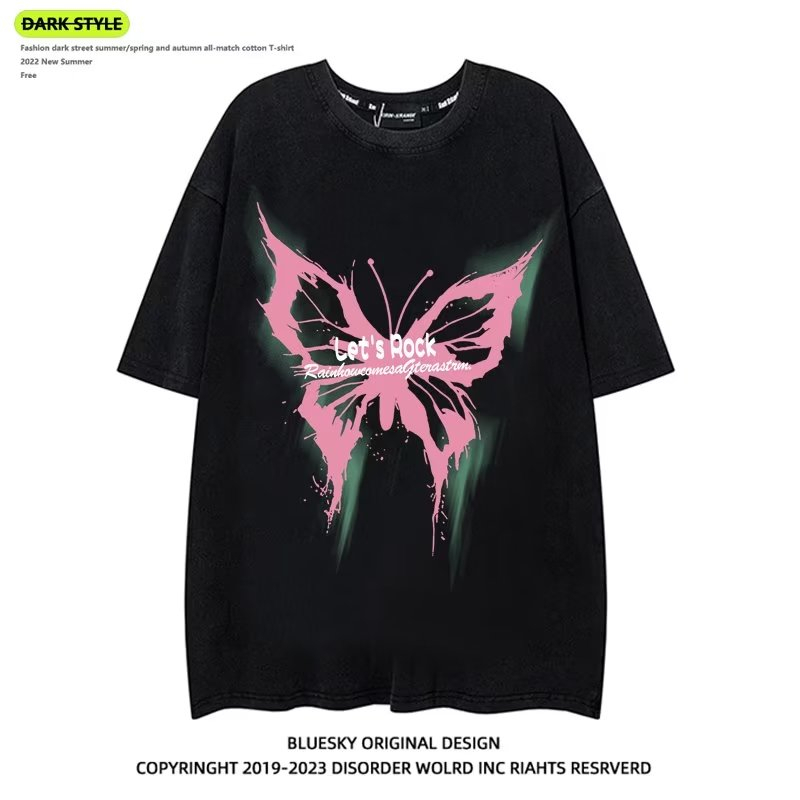 Áo Thun Tay Ngắn Chất Liệu Cotton In Họa Tiết Bươm Bướm Phong Cách Âu Mỹ Thời Trang Mùa Hè Cho Nam