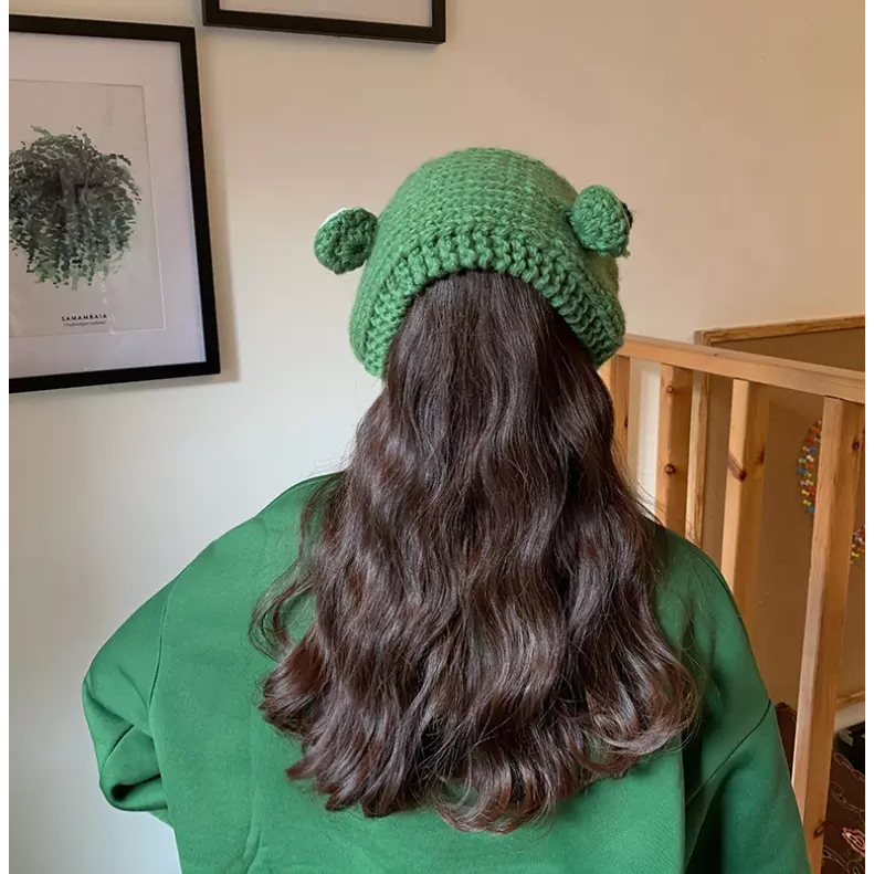 Mũ Len Dệt Kim / Khăn Choàng Cổ / Mũ Giữ Ấm Mùa Đông Hình Chú Ếch Dễ Thương Cho Unisex