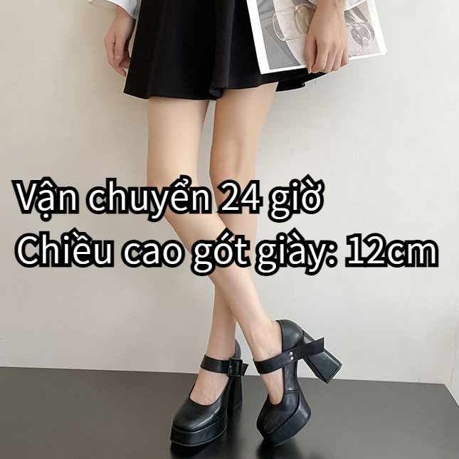 Giày búp bê nữ giày mary jane giày lolita Giày Cao Gót 12cm Đế Dày Chất Liệu Da Phong Cách Hương thơm nhỏ ck ma thuật dán Nữ