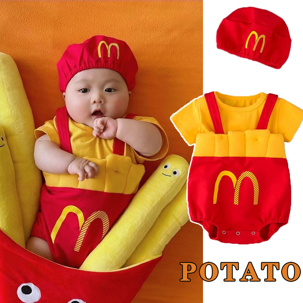 Bộ áo liền quần TTKAABABY hóa trang khoai tây Mcdonald 'S bằng cotton + nón dễ thương cho bé sơ sinh