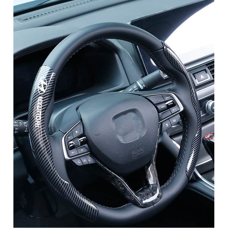 HYUNDAI Bộ 2 Vỏ Bọc Vô Lăng Xe Hơi Bằng Da Phủ Lông Sợi Carbon 38cm Thấm Hút Mồ Hôi Chống Trượt Cho Creta Stargazer IONIQ 6 Staria Kona H1