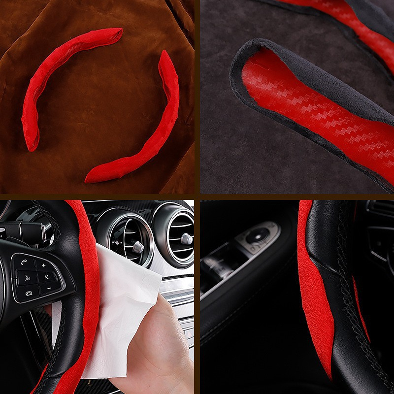 HYUNDAI Bộ 2 Vỏ Bọc Vô Lăng Xe Hơi Bằng Da Phủ Lông Sợi Carbon 38cm Thấm Hút Mồ Hôi Chống Trượt Cho Creta Stargazer IONIQ 6 Staria Kona H1