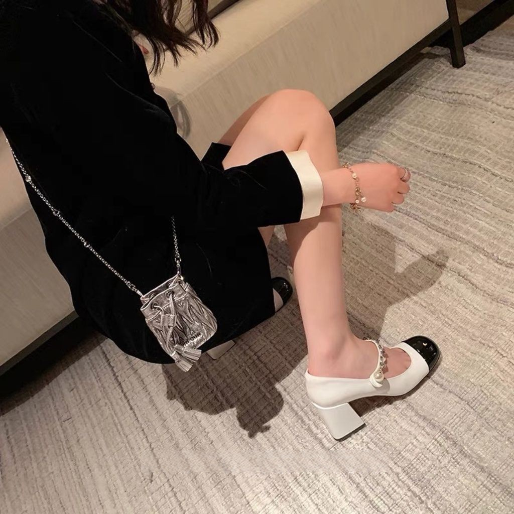 Giày Mary Jane Bằng Da Đế Dày Thấp Màu Trắng Đen Phong Cách Pháp Cổ Điển Thời Trang Xuân Hè Cho Nữ