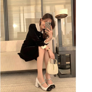 Giày Mary Jane Bằng Da Đế Dày Thấp Màu Trắng Đen Phong Cách Pháp Cổ Điển Thời Trang Xuân Hè Cho Nữ