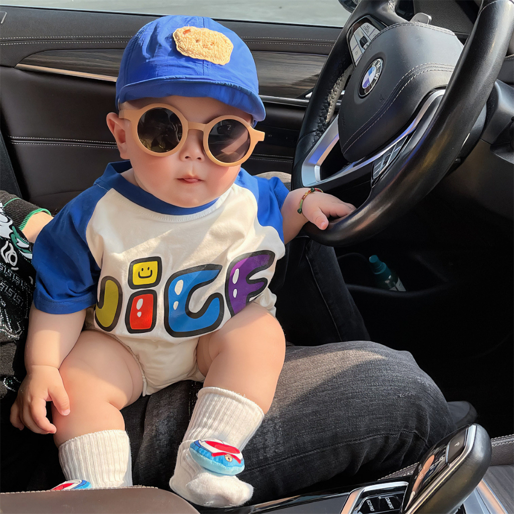 Hàng Mới Về Áo Liền Quần Cotton Dáng Rộng In Chữ Phong Cách Hàn Quốc Thời Trang Mùa Hè Cho Bé Trai 0-2 Tuổi