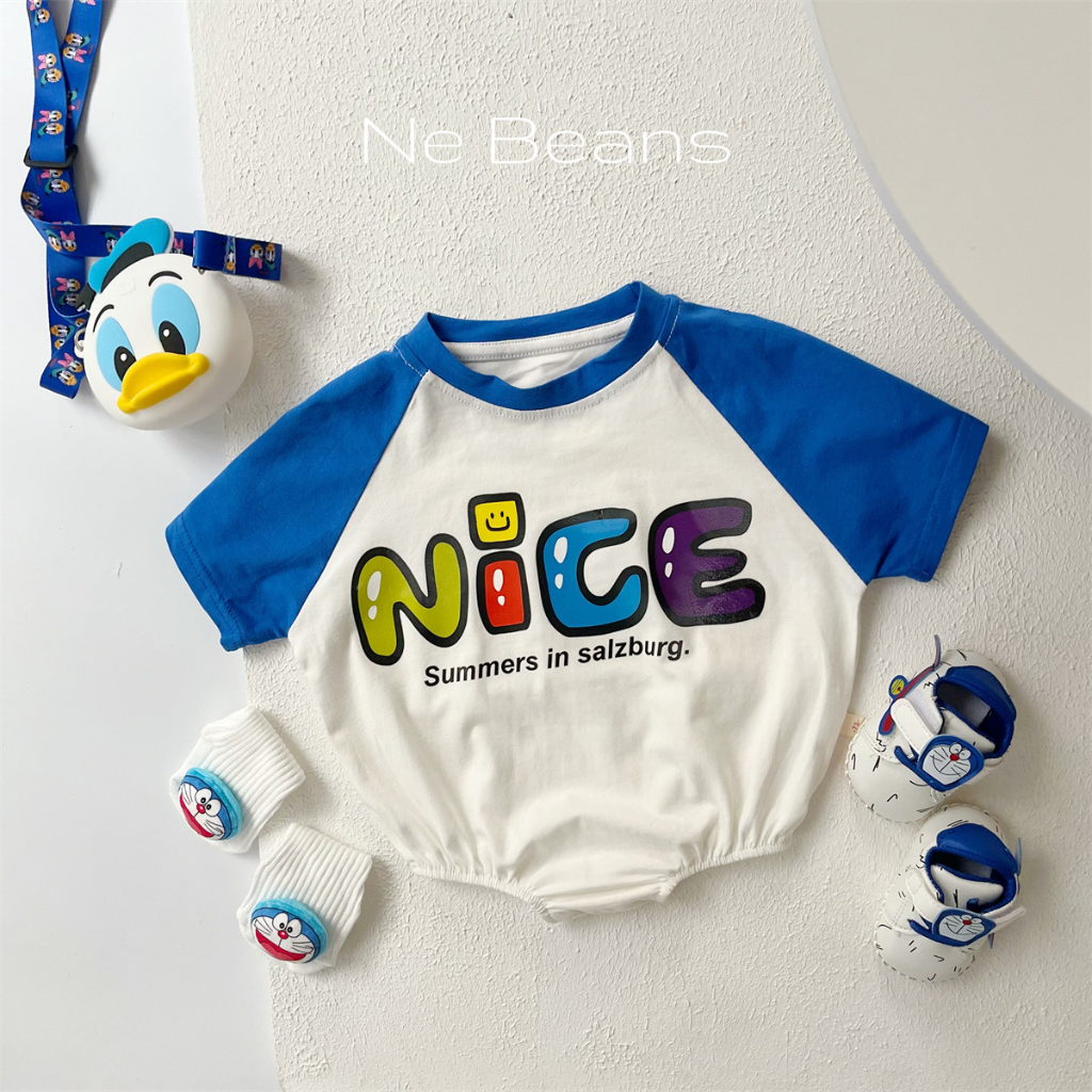 Hàng Mới Về Áo Liền Quần Cotton Dáng Rộng In Chữ Phong Cách Hàn Quốc Thời Trang Mùa Hè Cho Bé Trai 0-2 Tuổi