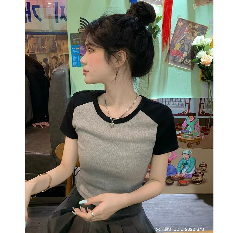 HUANG YOYO Áo Thun Ngắn Tay Ôm Dáng Thời Trang Retro Mỹ Cho Nữ