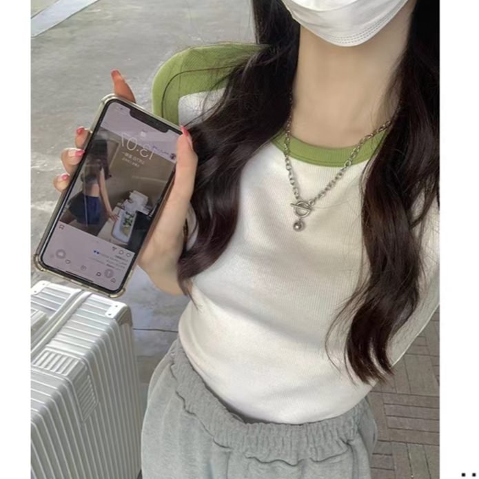 HUANG YOYO Áo Thun Ngắn Tay Ôm Dáng Thời Trang Retro Mỹ Cho Nữ