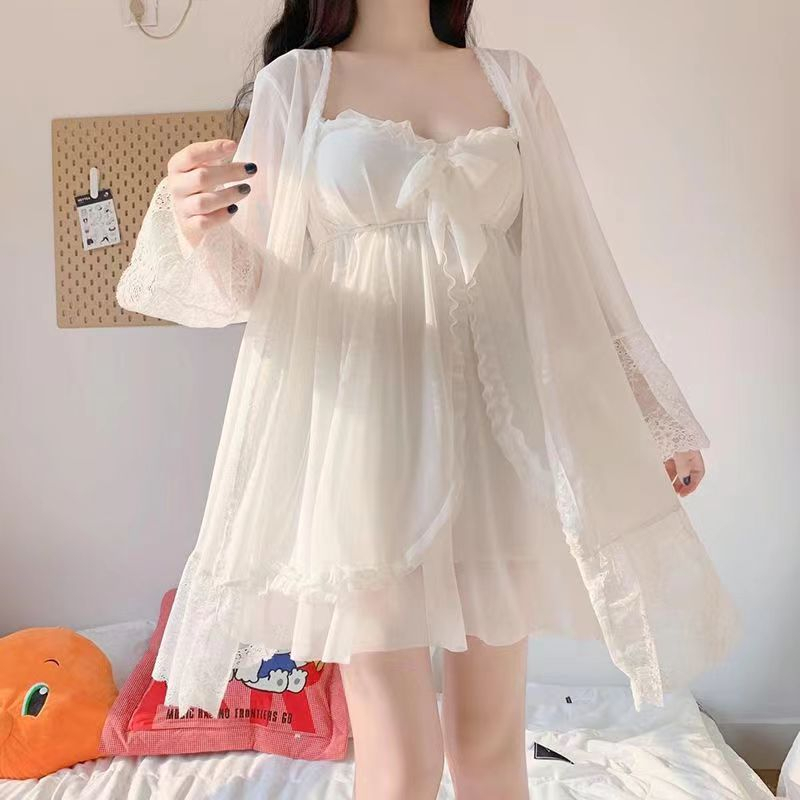 🌈🌸Bộ Đầm Ngủ Hai Dây Phối Ren Có Mút Đệm Ngực Size Lớn Phong Cách Quyến Rũ