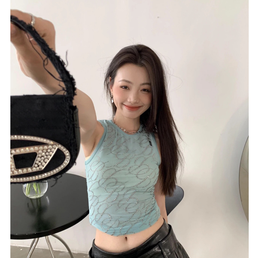 Áo Tank Top Đính Kim Cương Lấp Lánh Ngọt Ngào Y2K