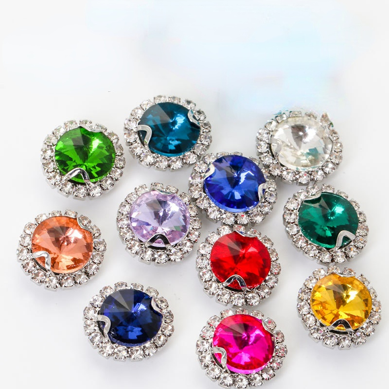 Đá Rivoli Tròn 8mm Màu Vàng / Bạc Dùng May Trang Phục