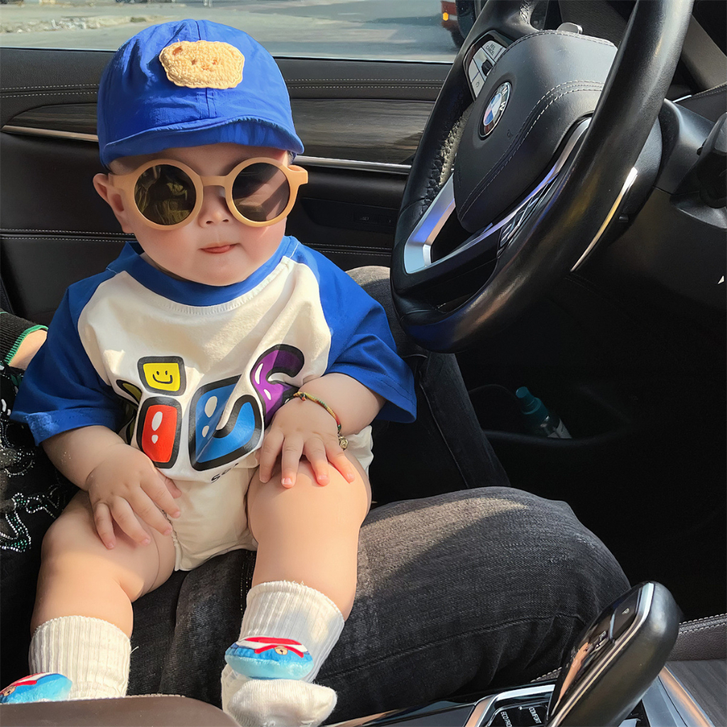 Hàng Mới Về Áo Liền Quần Cotton Dáng Rộng In Chữ Phong Cách Hàn Quốc Thời Trang Mùa Hè Cho Bé Trai 0-2 Tuổi