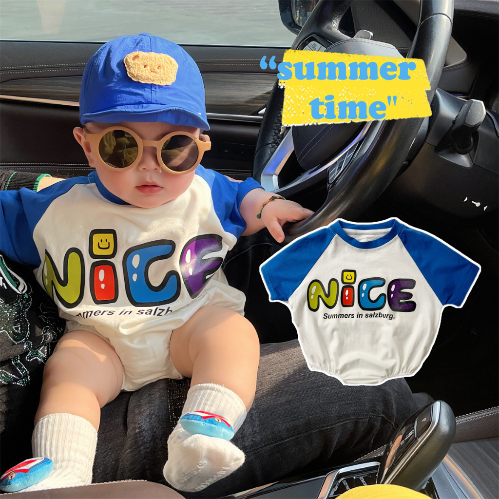 Hàng Mới Về Áo Liền Quần Cotton Dáng Rộng In Chữ Phong Cách Hàn Quốc Thời Trang Mùa Hè Cho Bé Trai 0-2 Tuổi