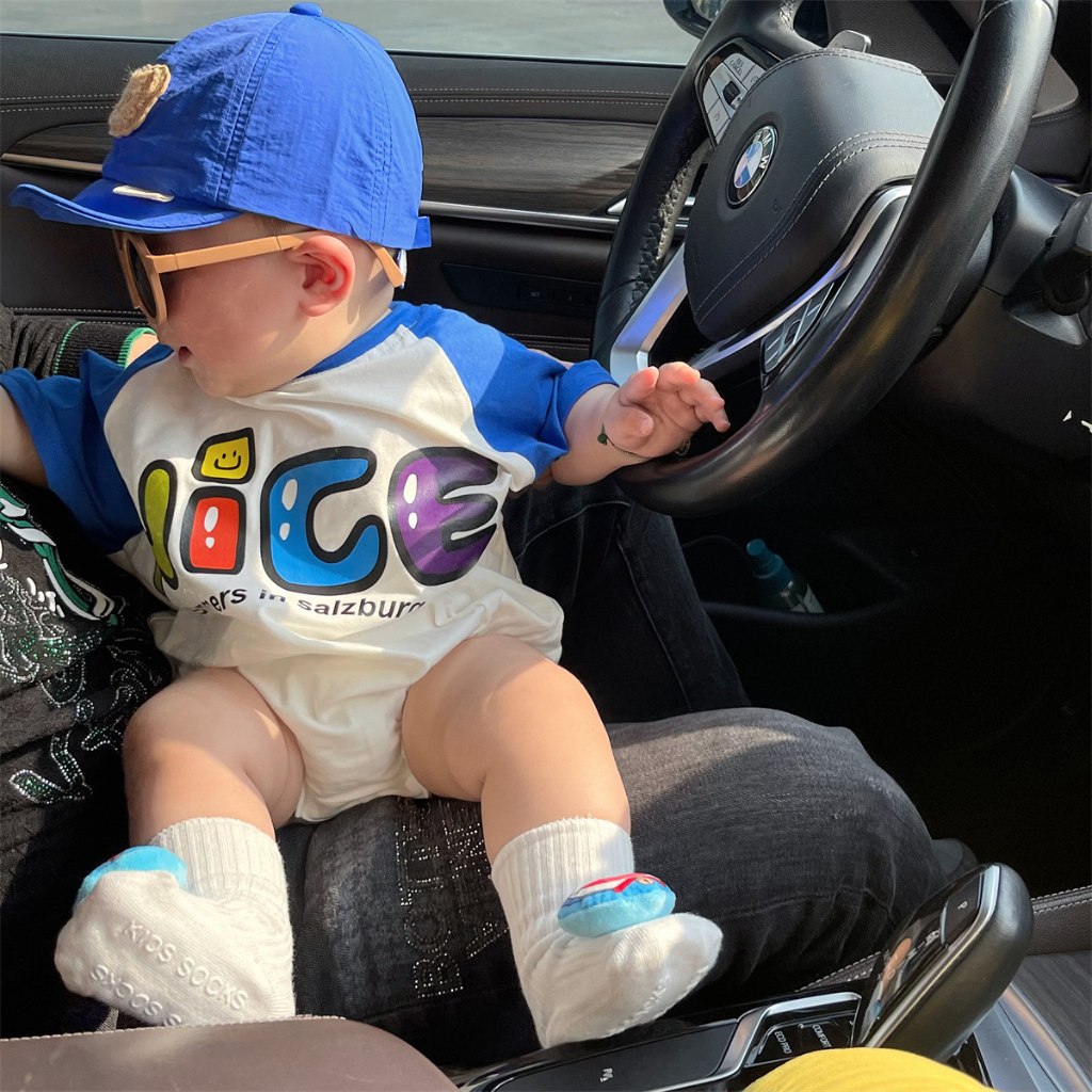 Hàng Mới Về Áo Liền Quần Cotton Dáng Rộng In Chữ Phong Cách Hàn Quốc Thời Trang Mùa Hè Cho Bé Trai 0-2 Tuổi