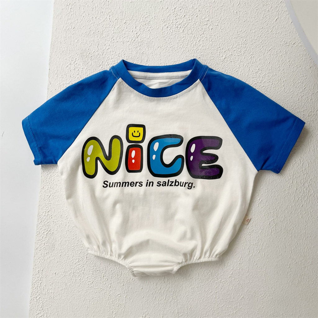 Hàng Mới Về Áo Liền Quần Cotton Dáng Rộng In Chữ Phong Cách Hàn Quốc Thời Trang Mùa Hè Cho Bé Trai 0-2 Tuổi