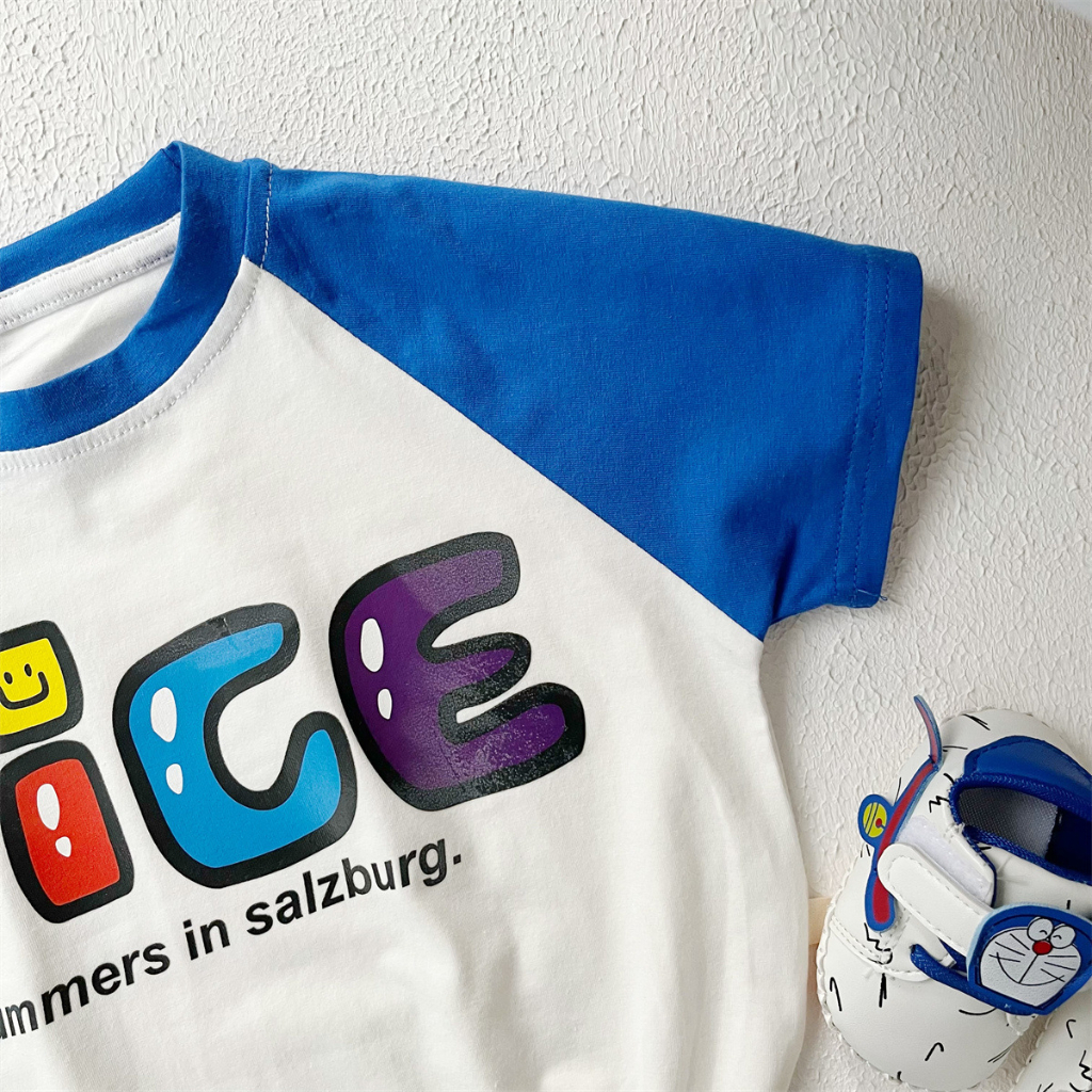 Hàng Mới Về Áo Liền Quần Cotton Dáng Rộng In Chữ Phong Cách Hàn Quốc Thời Trang Mùa Hè Cho Bé Trai 0-2 Tuổi