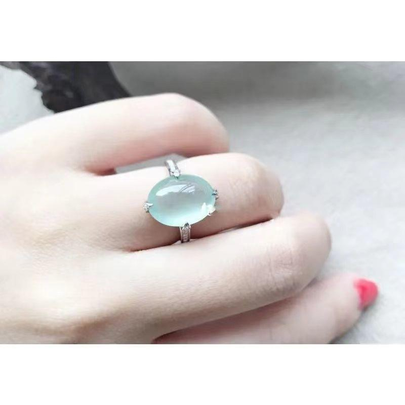 Nhẫn Mạ Bạc 925 Hình Oval Cỡ Lớn Phong Cách Mới Dễ Phối Đồ
