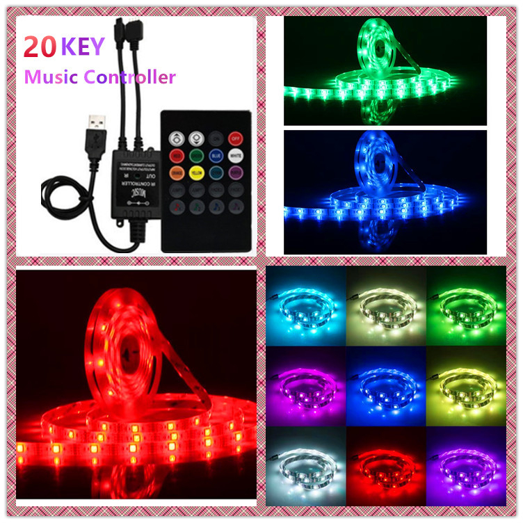 Dây Đèn LED 0.5M + 20 Phím Điều Khiển 5050 RGB Nhiều Chế Độ Có Cổng Sạc USB Trang Trí Phông Nền TV / Máy Tính Để Bàn