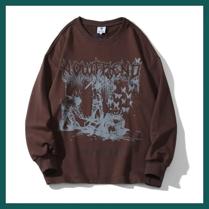 Áo Sweater Mỏng Cổ Tròn Dáng Rộng In Họa Tiết Phong Cách Âu Mỹ Thời Trang Thu Đông Cho Nam