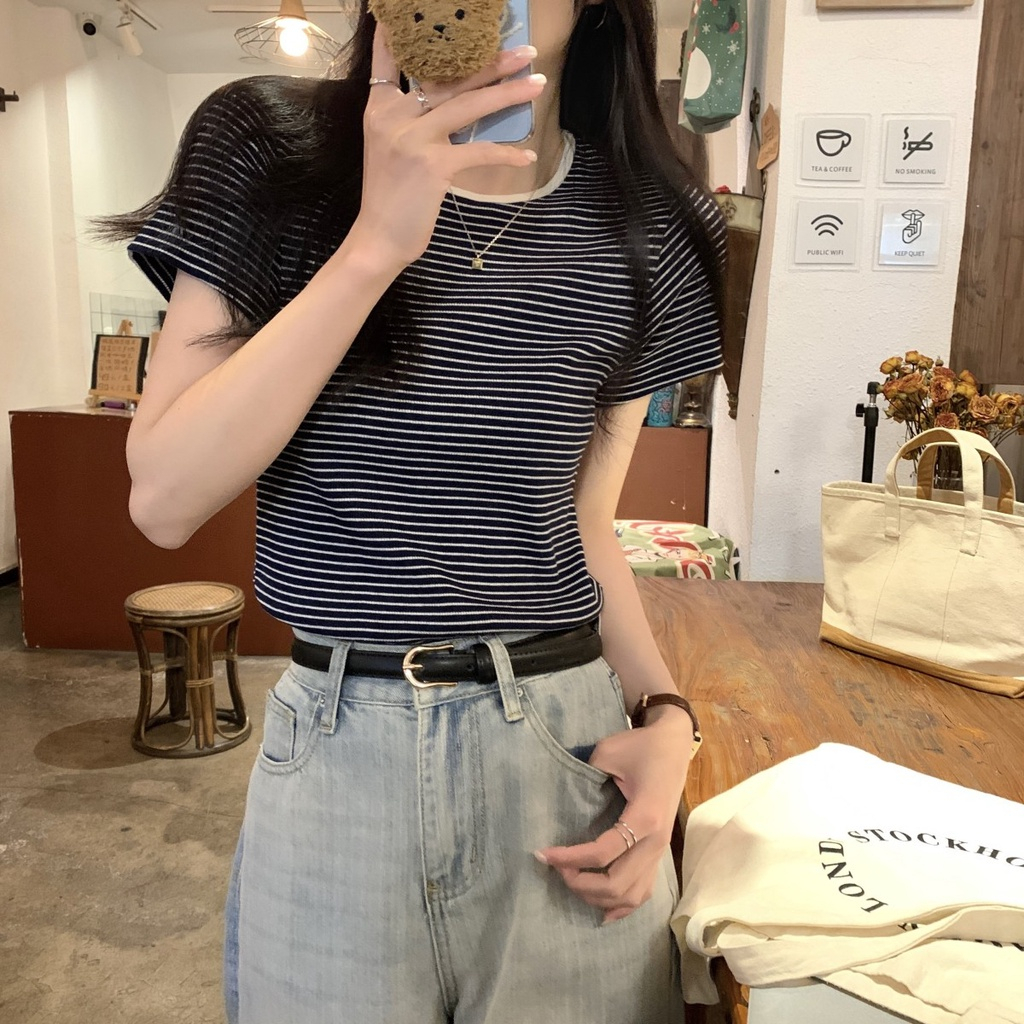 Áo Thun Kẻ SọC Cổ TròN NgắN Tay Cổ ĐiểN 62666