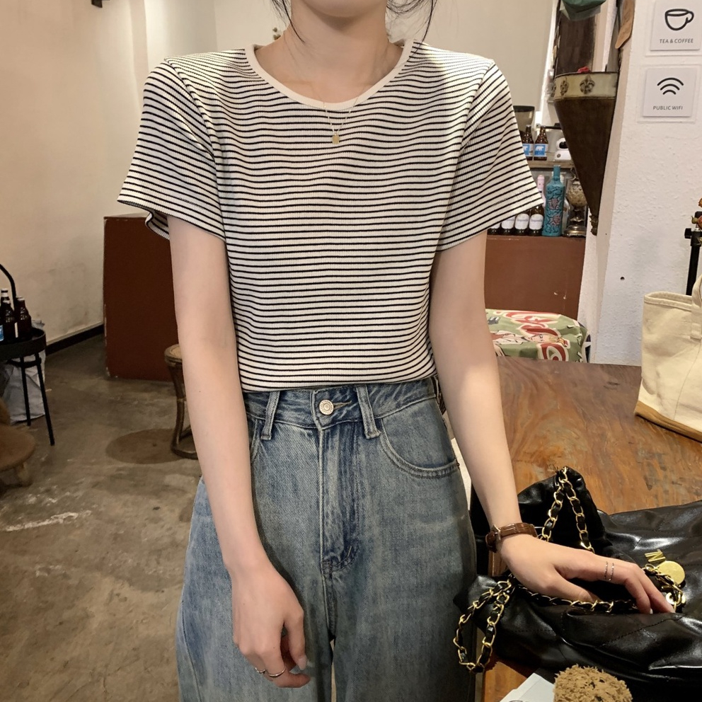 Áo Thun Kẻ SọC Cổ TròN NgắN Tay Cổ ĐiểN 62666