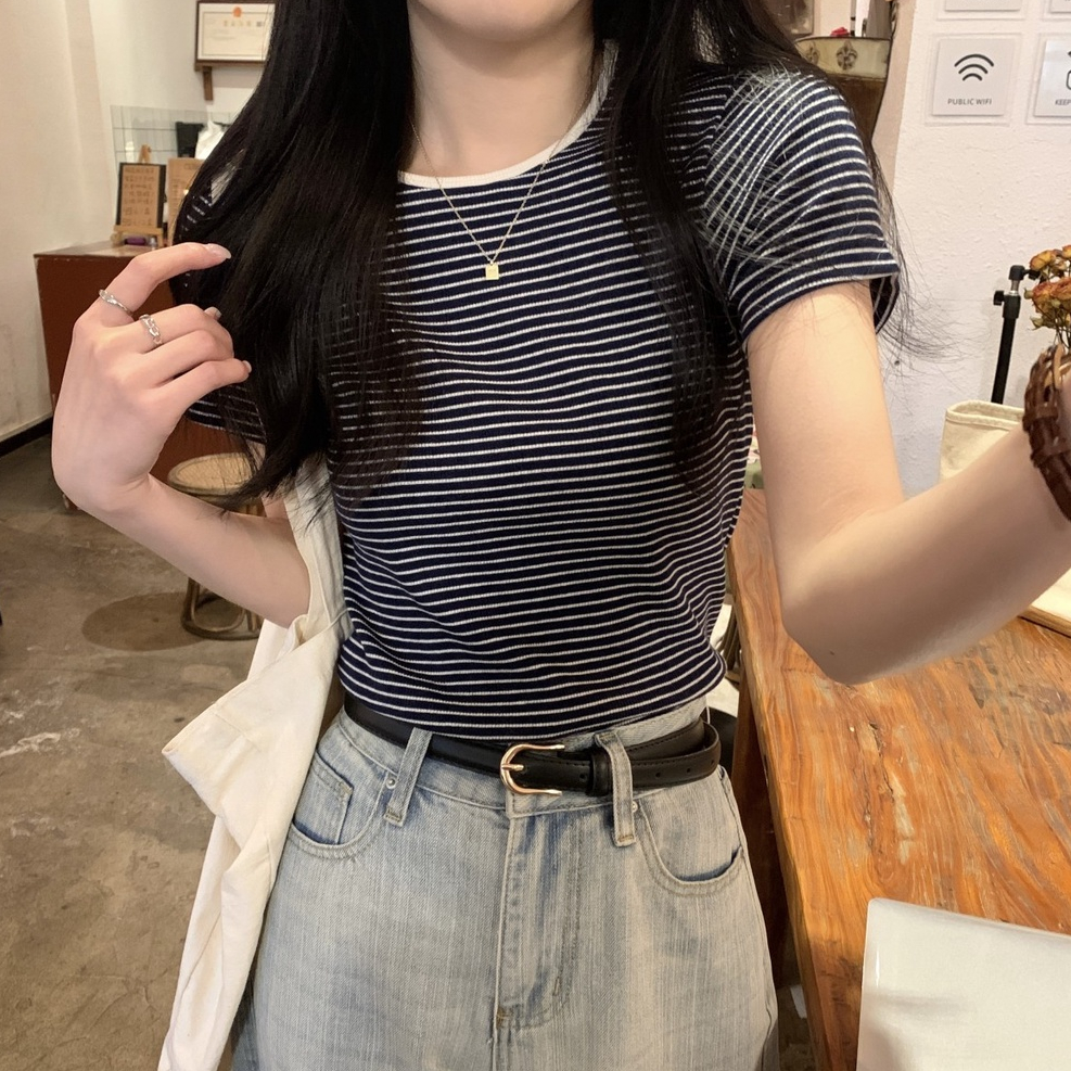 Áo Thun Kẻ SọC Cổ TròN NgắN Tay Cổ ĐiểN 62666