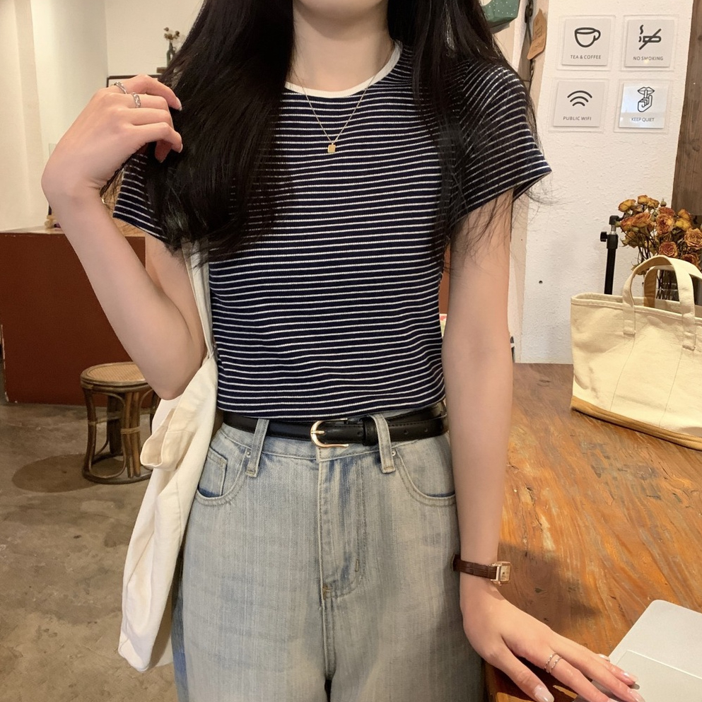 Áo Thun Kẻ SọC Cổ TròN NgắN Tay Cổ ĐiểN 62666