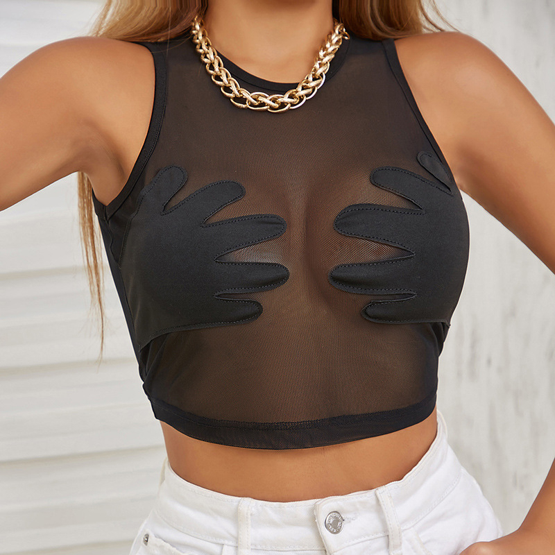 Klalien Áo Crop Top Lưới Ghép Nối Thân Quyến Rũ Thời Trang Mùa Hè Cho Nữ