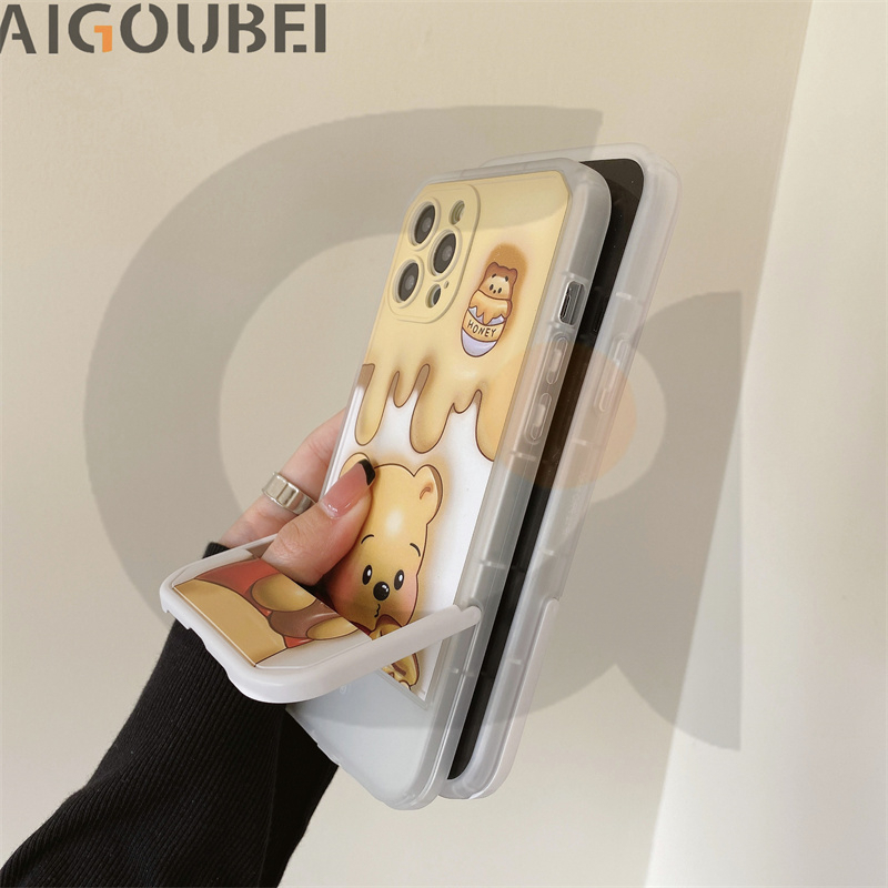 Ốp Điện Thoại Hình Gấu Và Dâu Tây Có Giá Đỡ Chống Va Đập Cho x / xs / 11 / 12 / 13 / 14 / pro / max / promax